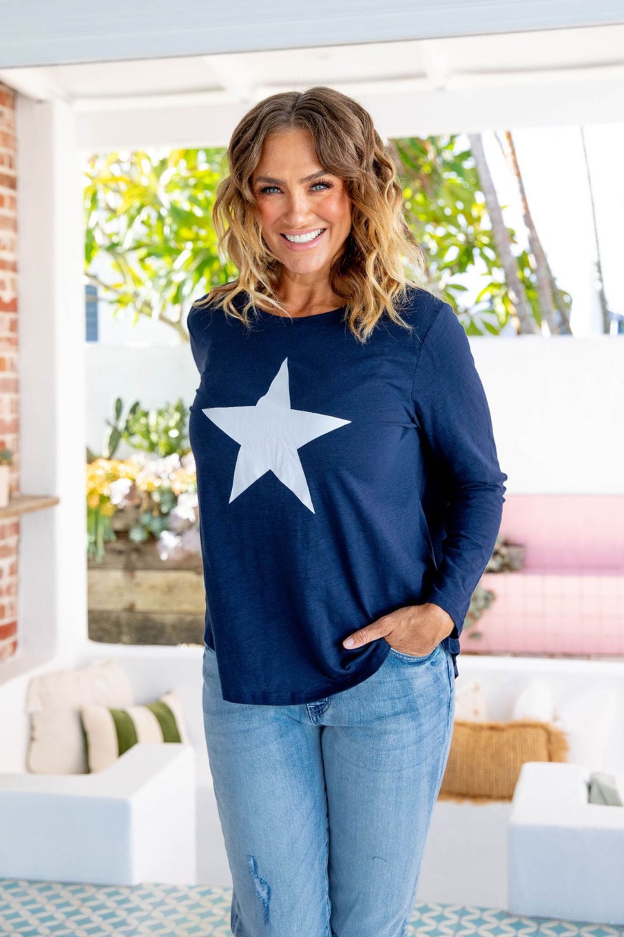 Clothing Proud Poppy Clothing Tops | Brighton Long Sleeve Basic Top In Navy