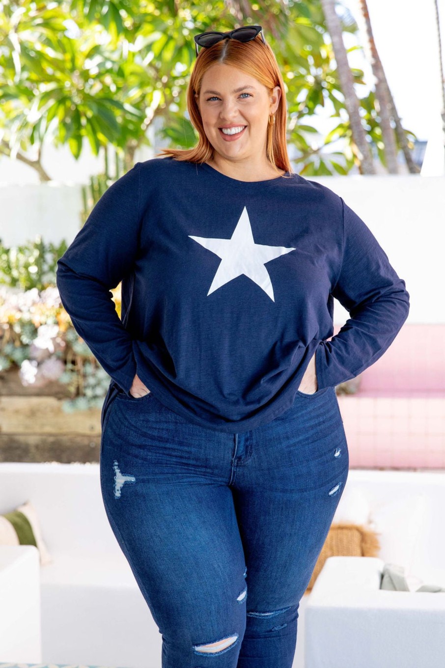 Clothing Proud Poppy Clothing Tops | Brighton Long Sleeve Basic Top In Navy