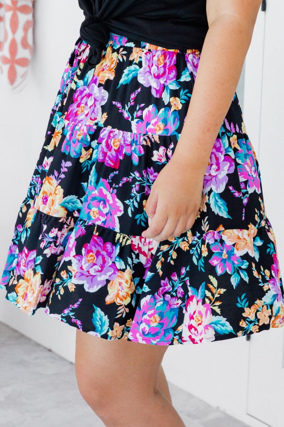 Clothing Proud Poppy Clothing Skirts | Maisey Black Floral Tiered Skirt