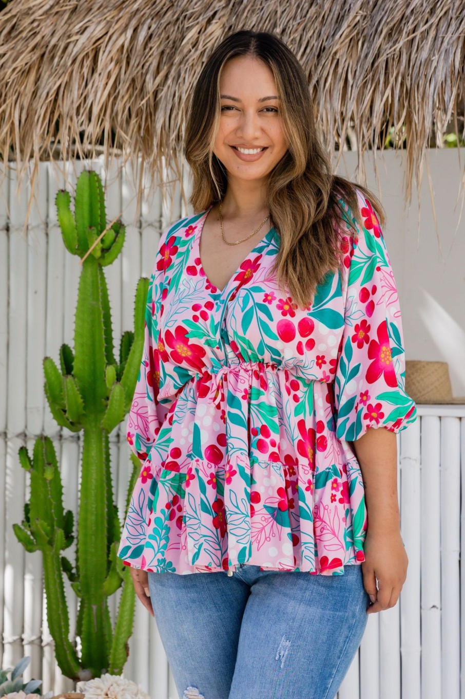 Clothing Proud Poppy Clothing Tops | Brooklyn Top In Festive Floral By Kasey Rainbow