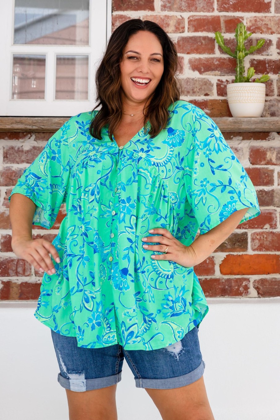 Clothing Proud Poppy Clothing Tops | Tiggy Peak Top In Evergreen Print