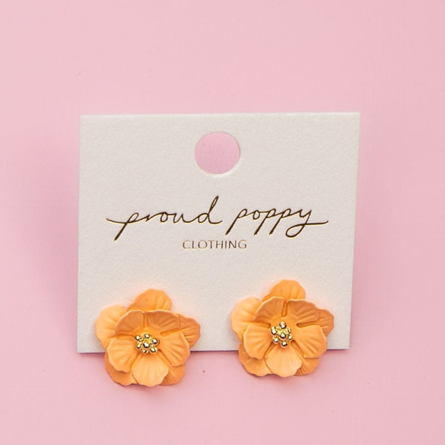 Accessories Proud Poppy Clothing Earrings | Apricot Large Pansy Studs