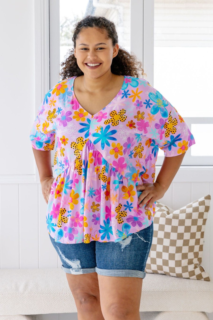 Clothing Proud Poppy Clothing Tops | Peak Top In Mauve Meadow By Kasey Rainbow