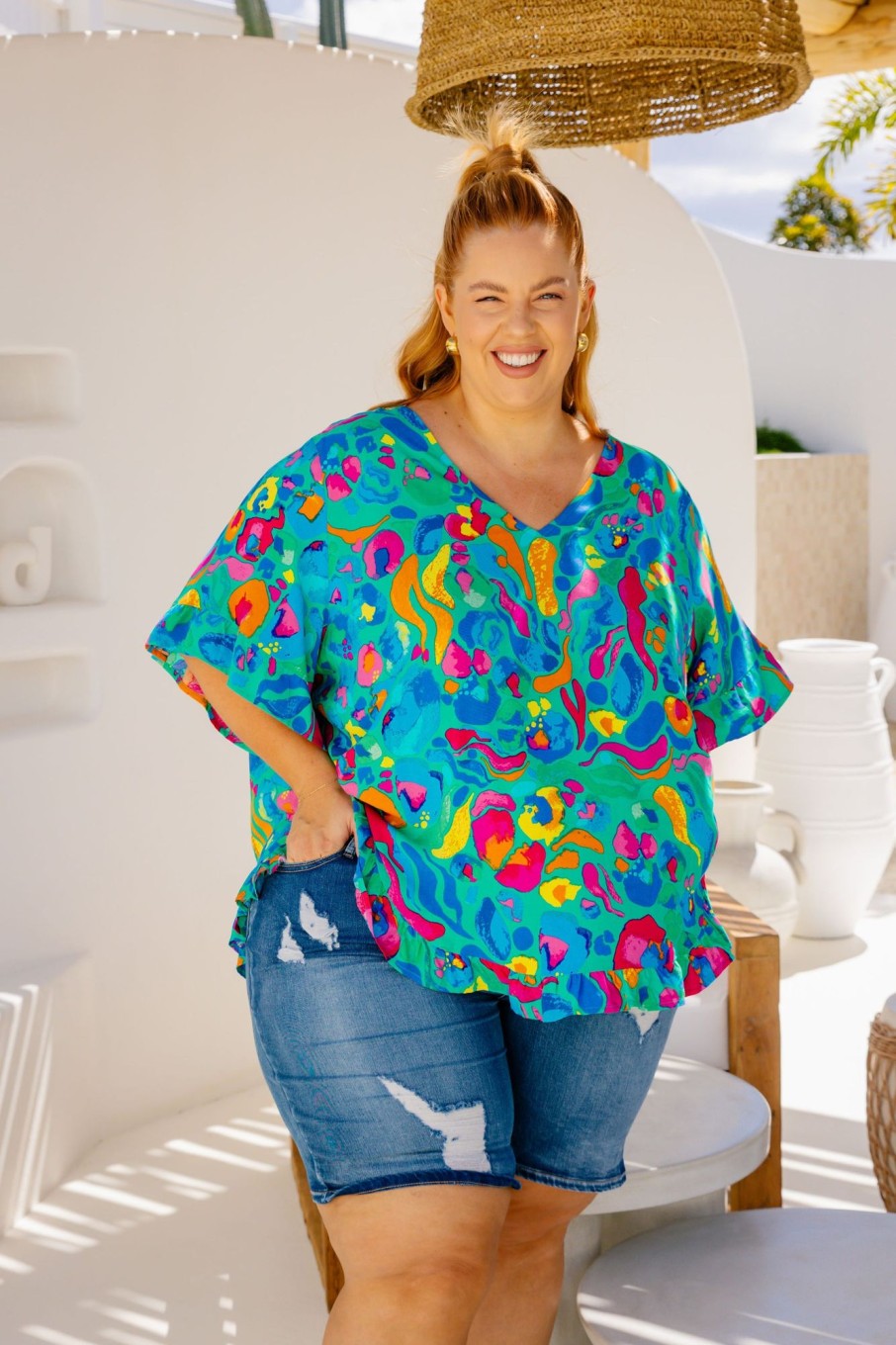 Clothing Proud Poppy Clothing Tops | Natalie Top In Emerald Fusion By Kasey Rainbow