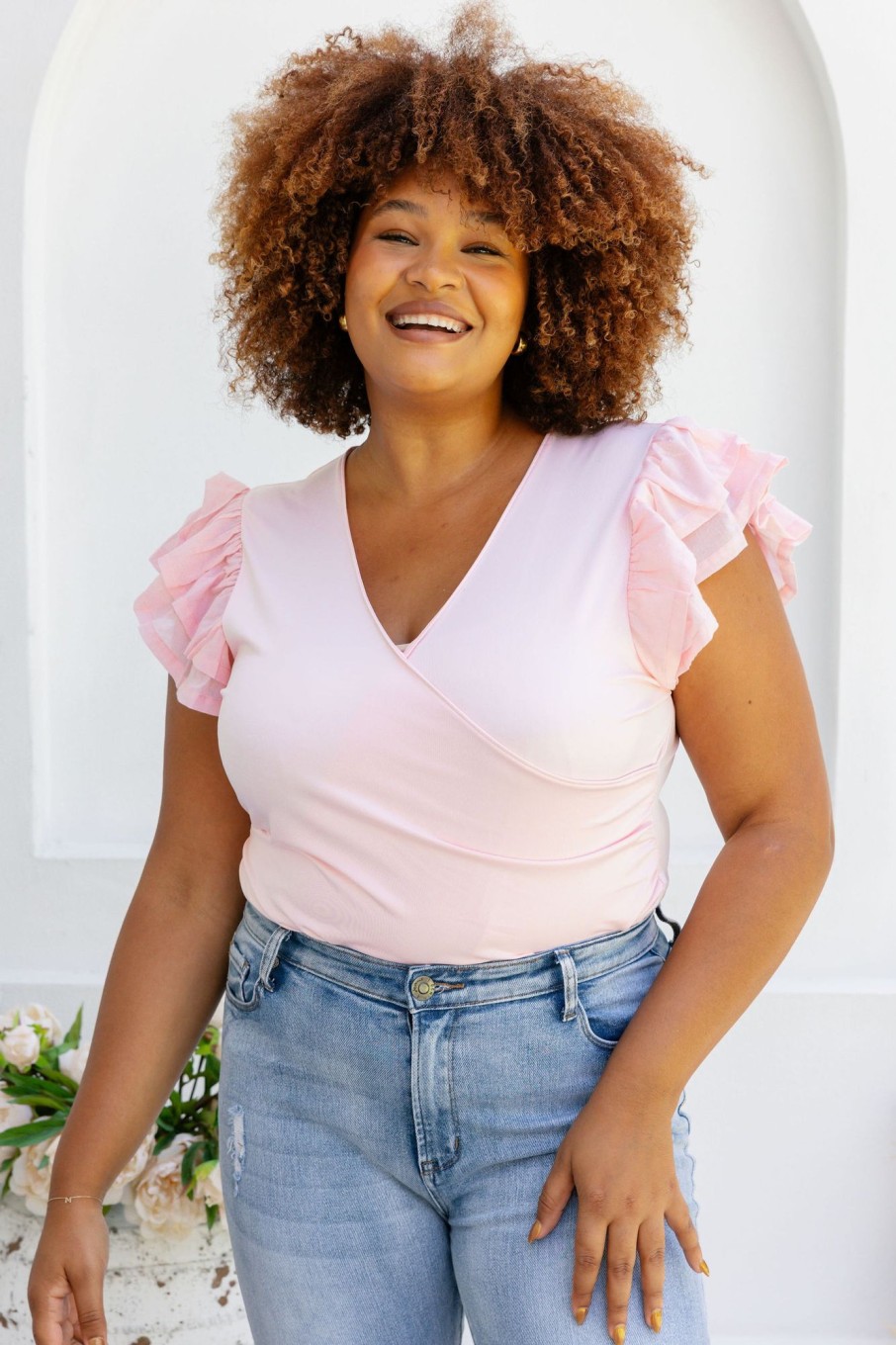 Clothing Proud Poppy Clothing Tops | Clara Frill Sleeve Top In Light Pink