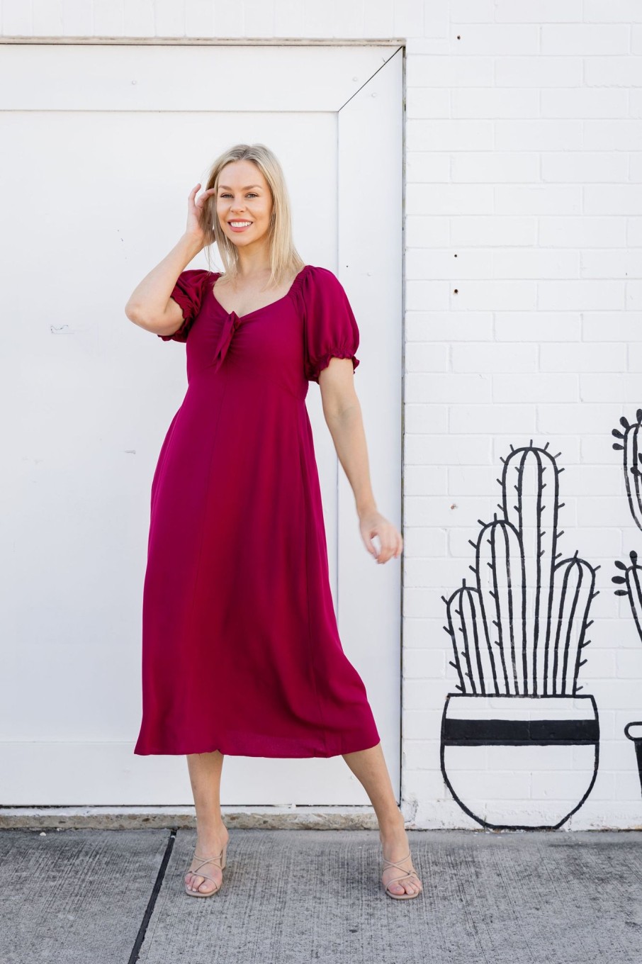 Dresses Proud Poppy Clothing | Colette Midi Dress In Burgundy