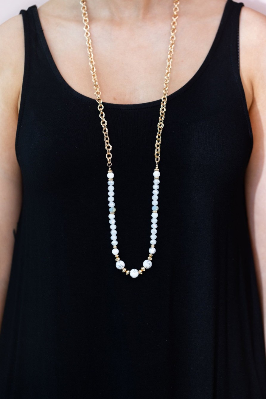 Accessories Proud Poppy Clothing Necklaces | Long Bead And Chain Necklace In White