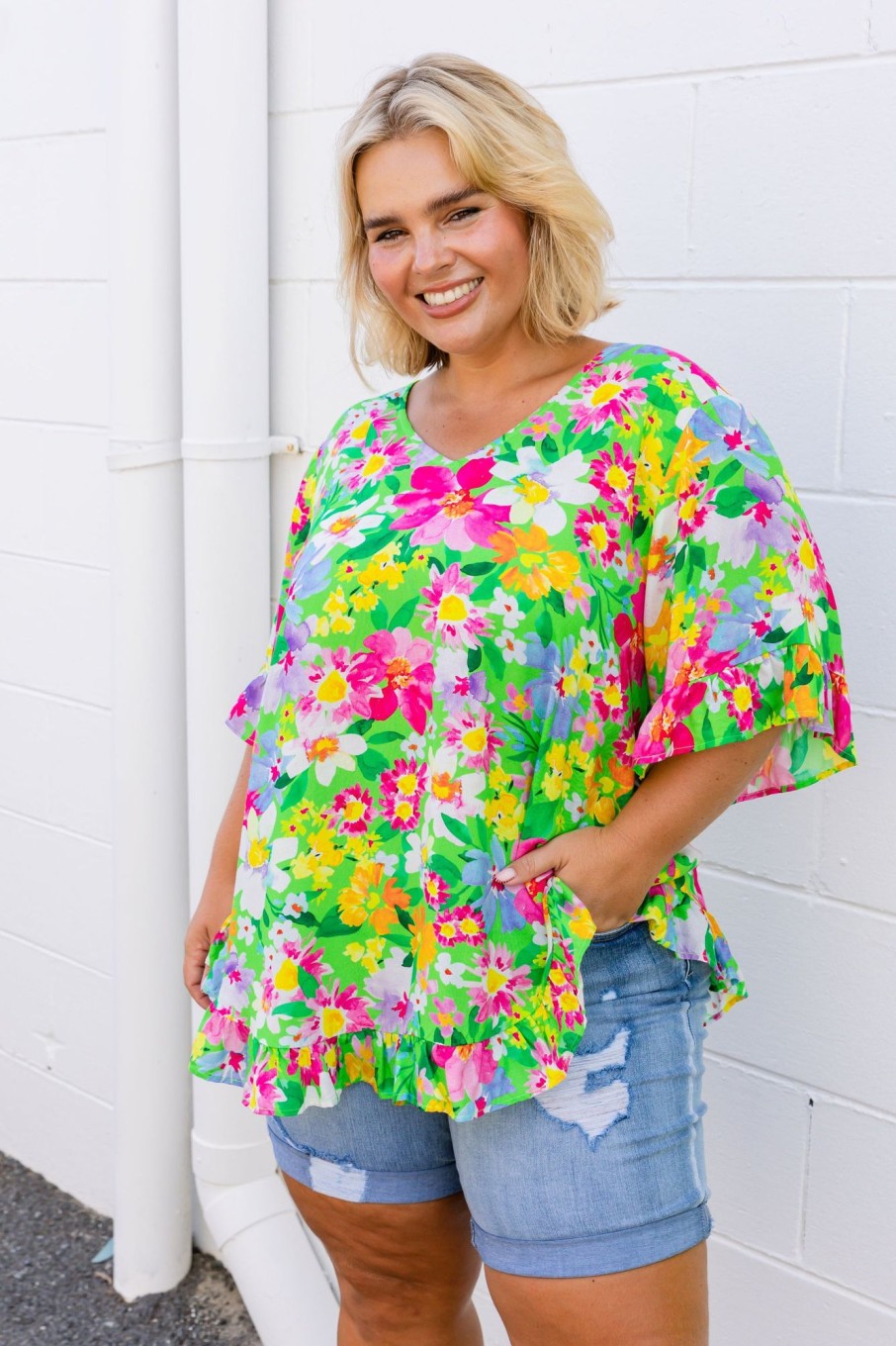 Clothing Proud Poppy Clothing Tops | Natalie Top In Green Botanical