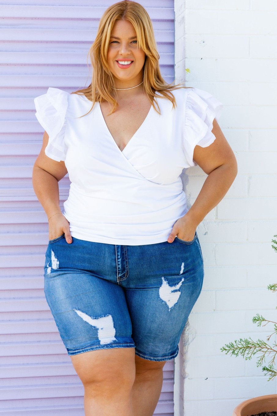 Clothing Proud Poppy Clothing Tops | Clara Frill Sleeve Top In White