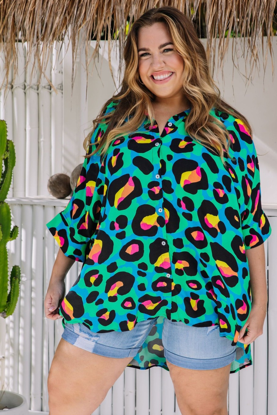 Clothing Proud Poppy Clothing Shirts | Tammin Shirt In Neon Leopard By Kasey Rainbow