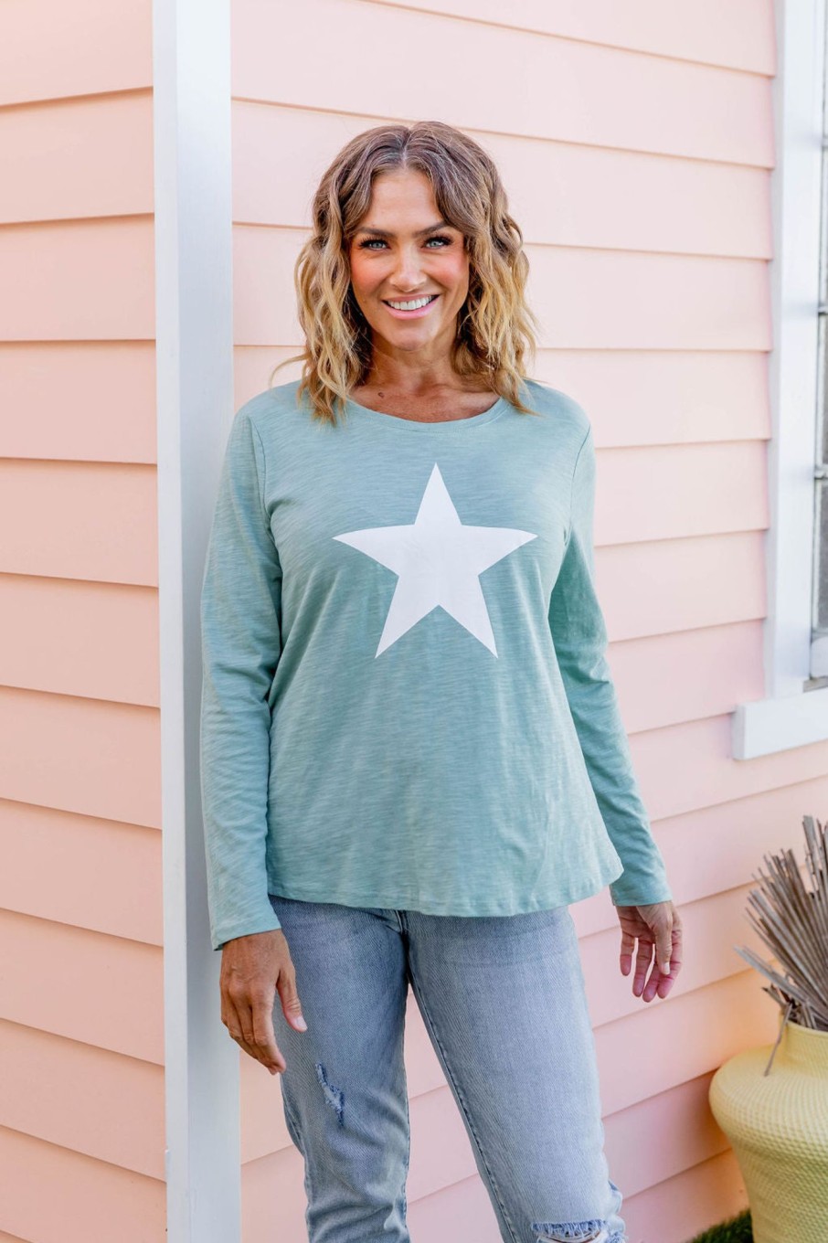 Clothing Proud Poppy Clothing Tops | Brighton Long Sleeve Basic Top In Sage