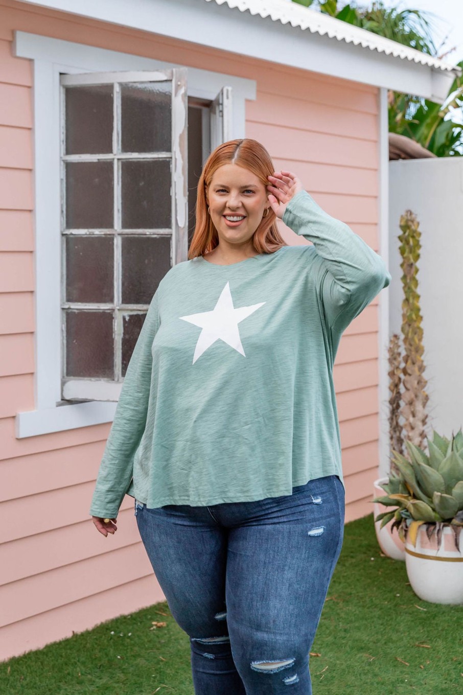 Clothing Proud Poppy Clothing Tops | Brighton Long Sleeve Basic Top In Sage