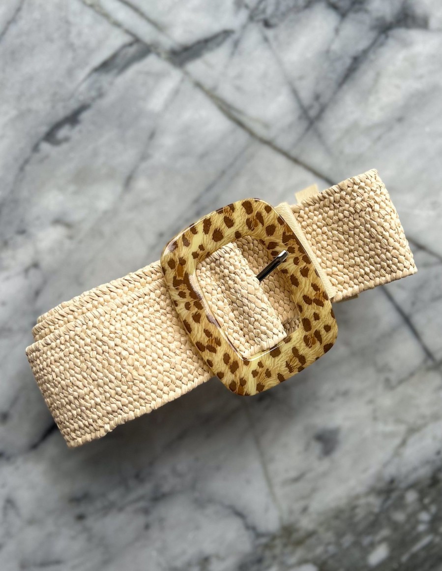 Accessories Proud Poppy Clothing Belts | Extra Length Stretch Belt With Leopard Buckle In Sand