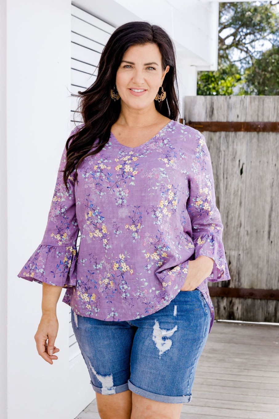 Clothing Proud Poppy Clothing Tops | Lina Purple Floral Top