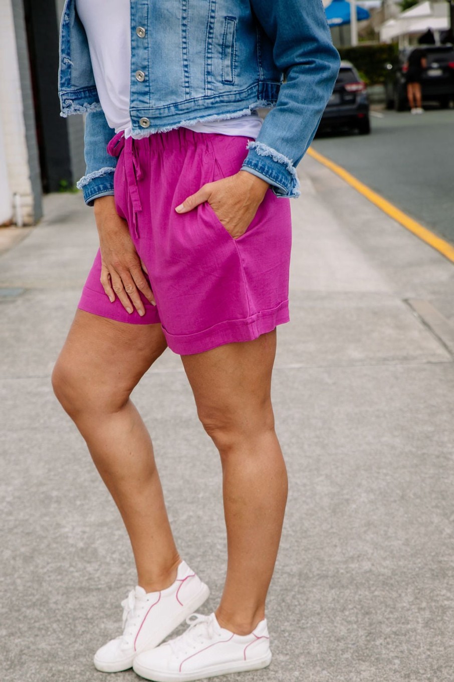 Clothing Proud Poppy Clothing Shorts | Maya Linen Blend Shorts In Magenta