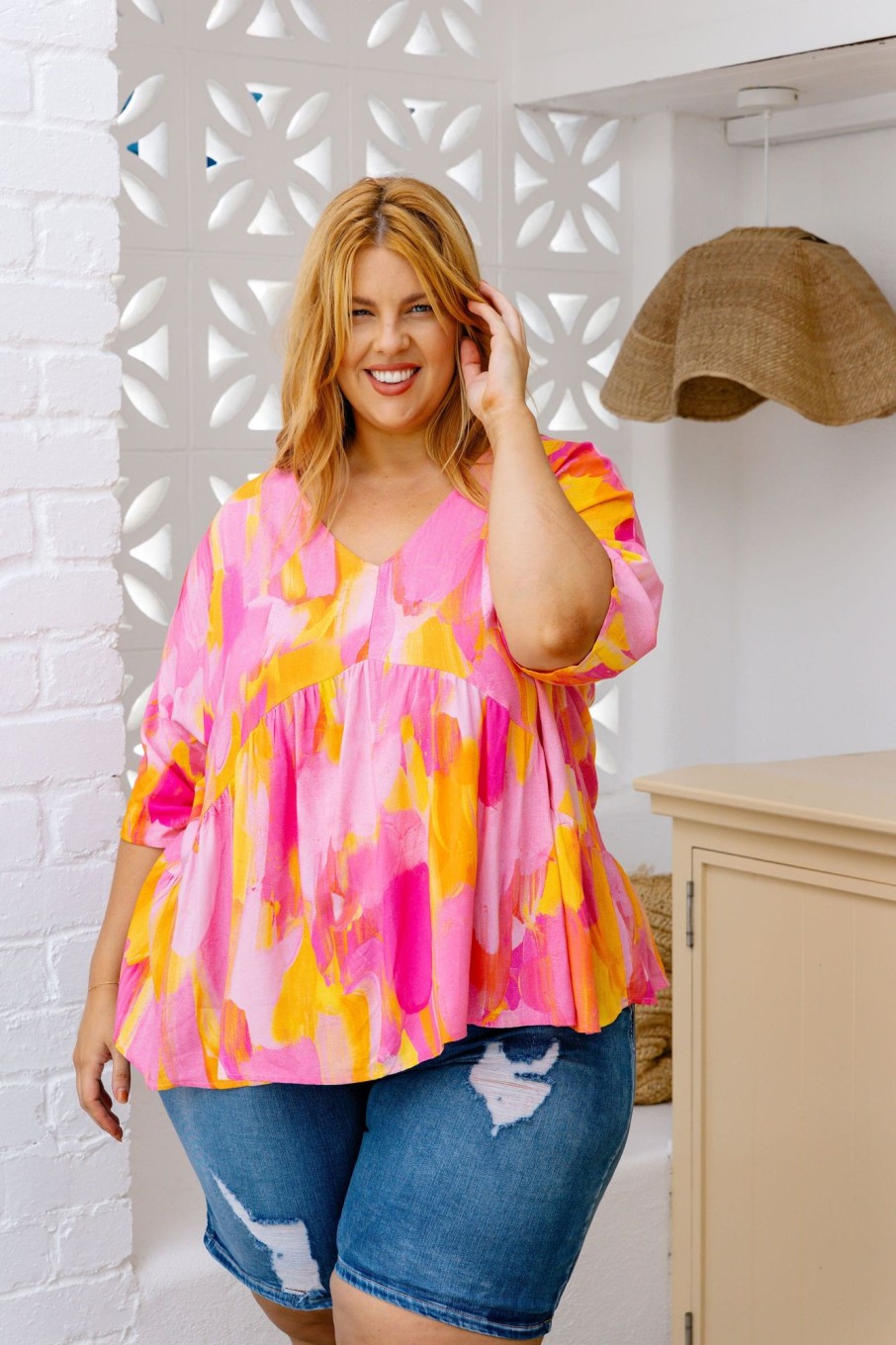 Clothing Proud Poppy Clothing Tops | Millie Peak Top In Pink Bloom By Maggi Mcdonald