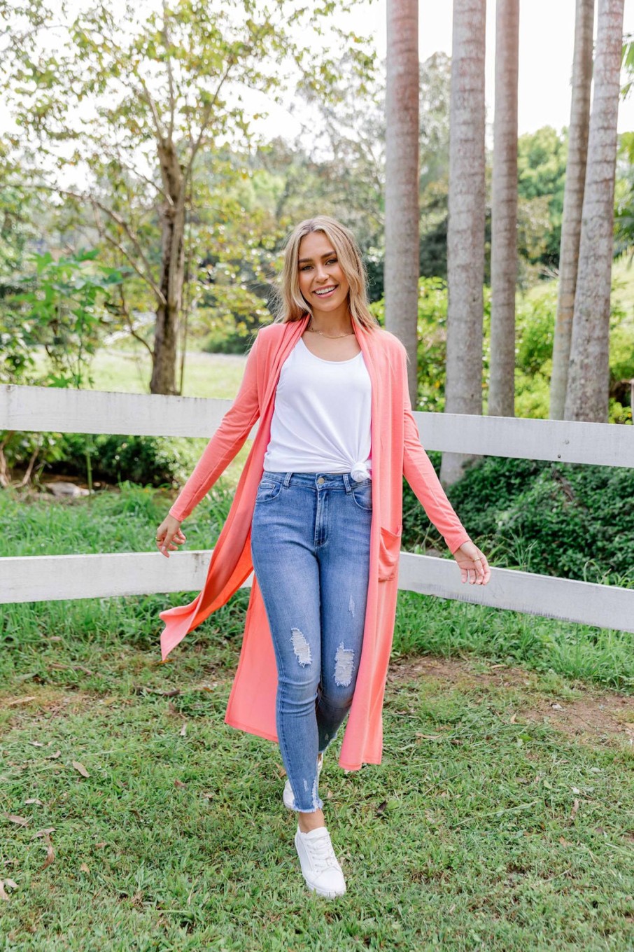 Clothing Proud Poppy Clothing Cardigans & Knits | Jane Cardigan In Coral